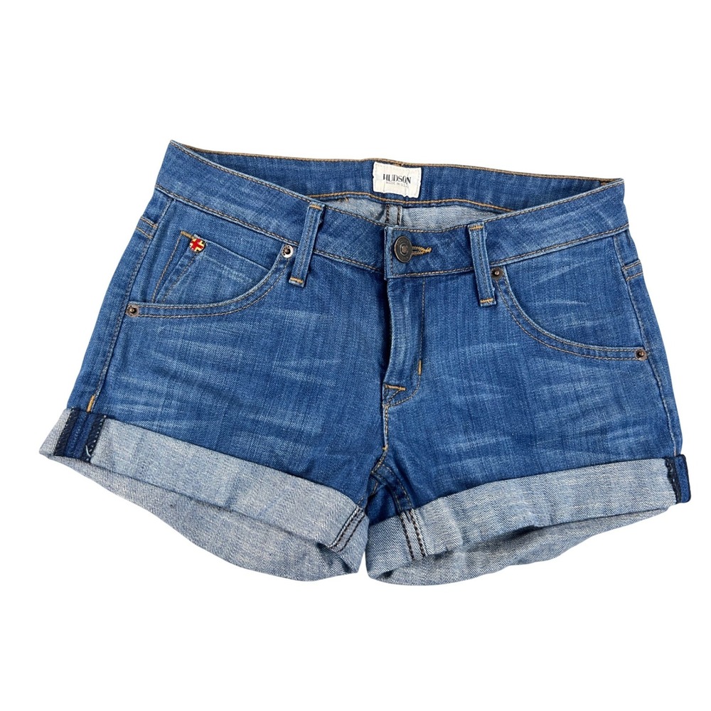 Hudson Austin Denim Shorts Cuffed Flap Pocket Blue W617DSX Womens Size 24